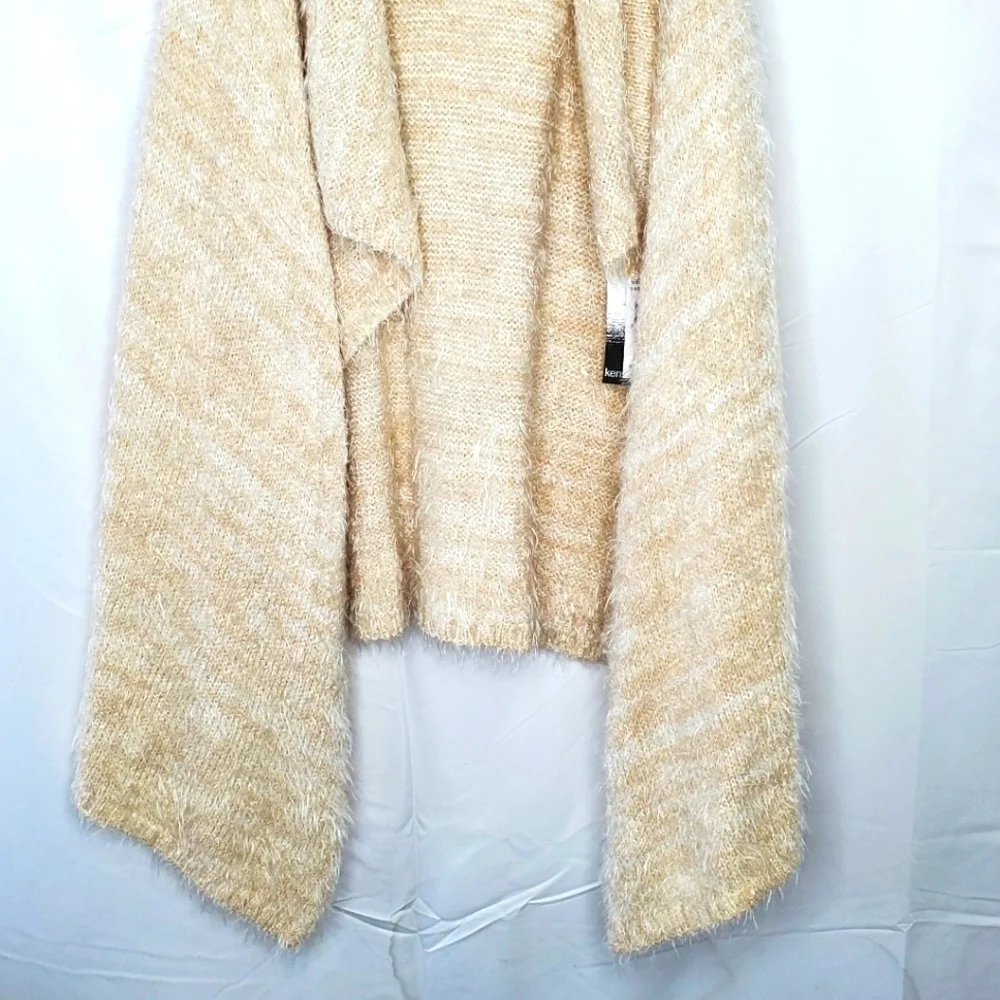 Kensie Fluffy Knit Sweater Vest XL Soft Sleeveless Neutral Eyelash Cardigan NEW‎
